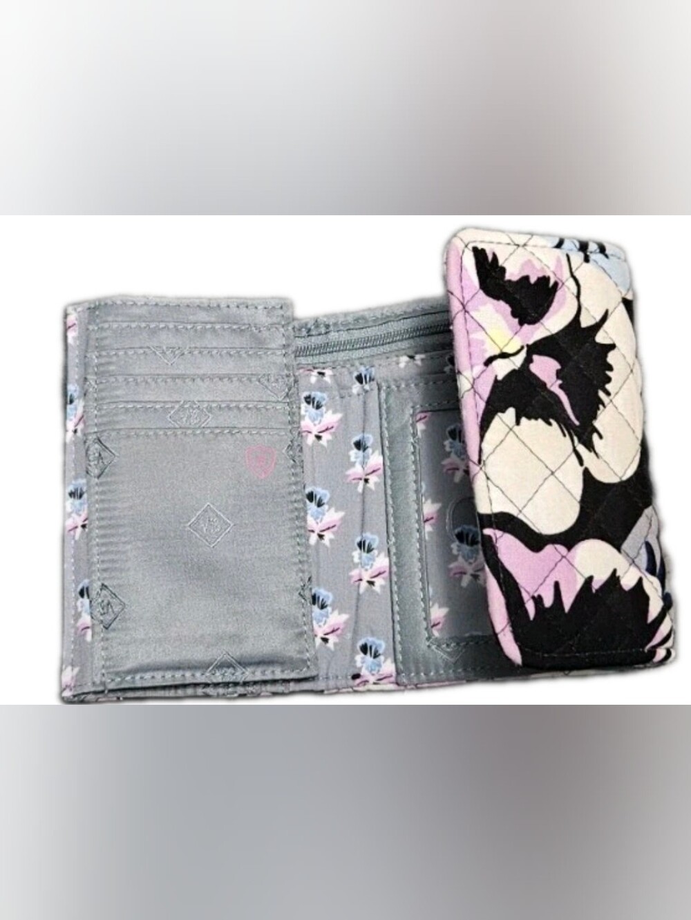 Vera Bradley RFID Riley Compact Wallet Plum Pansies Floral - Picture 4 of 4